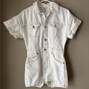 Zara Off-White Denim Jumpsuit